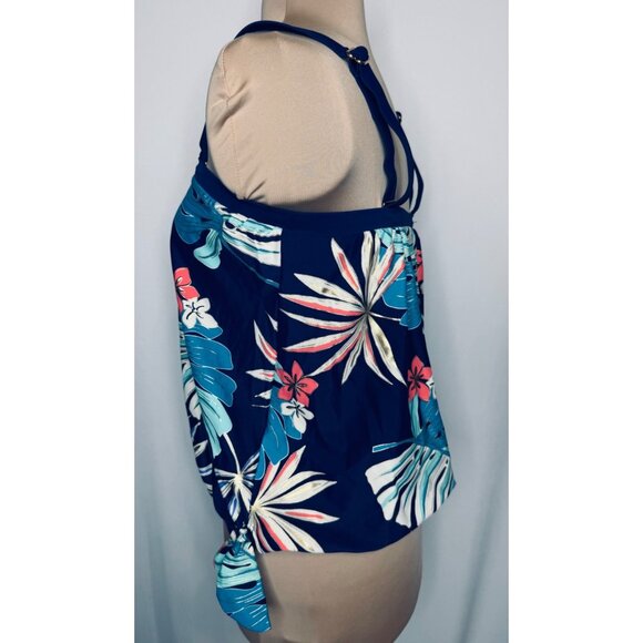 Maxine of Hollywood Navy Hula Leaf Tankini Swim Bandeau Top Size 10 Side Tie - Picture 11 of 11